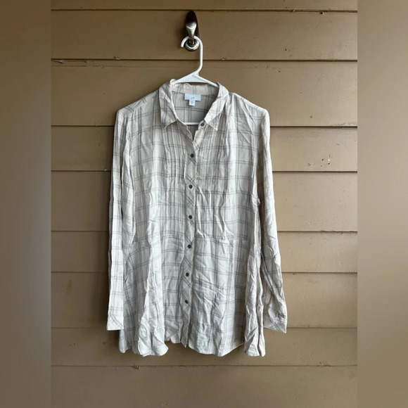 J. Jill Neutral Long Sleeve Button Down Shirt - Size M - Picture 1 of 5